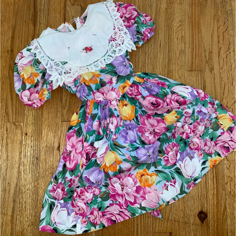 VTG 90s - Homemade Dress  - DAISY KINGDOM Pattern - FLORAL - BATTEN-BERG LACE